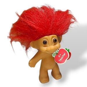 Vintage '90s Russ Troll Doll Teacher Apple Red Hair 3" +3" Hair